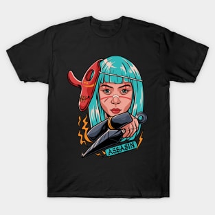 Assassin Ninja Girl Kunoichi with Tengu Mask T-Shirt